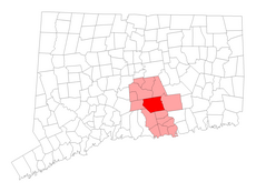 Haddam's location within Middlesex County and Connecticut