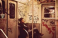 Innenraum eines Zuges der New York City Subway, 1973