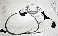 Minimalist painting of Hotei and his bag, by Itō Jakuchū (1716–1800), Edo period.