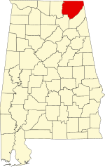 Map of Alabama highlighting Jackson County