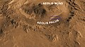 Gale Crater - Landing site is within Aeolis Palus near Aeolis Mons ("Mount Sharp") - North is down.