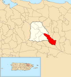 Location of Quebrada Grande within the municipality of Trujillo Alto shown in red