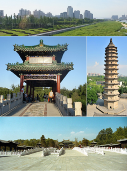 Panoramic, Longtan Lake Park, The east pagoda in Twin Pagoda Temple, Jinci temple.