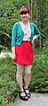 Image 29Woman in a red miniskirt and green cardigan crop, 2012 (from 2010s in fashion)