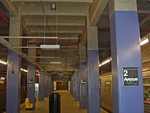 A large drop in the ceiling of the Second Avenue station on the Lower East Side; the unbuilt Second Avenue Subway was to pass through above the lower ceiling