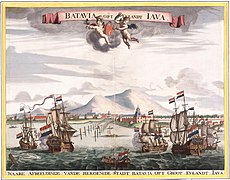 Dutch ships of the VOC (Vereenigde Oostindische Compagnie, United East India Company) in Batavia (today Jakarta), 1665.