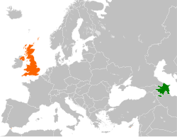 Map indicating locations of Azerbaijan and United Kingdom
