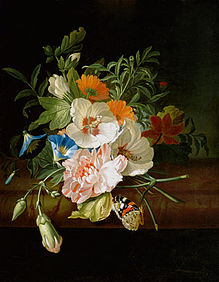 Flowers on a stone slab - her most common style around 1700