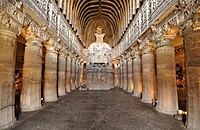 The Ajanta Caves are 30 rock-cut Buddhist cave monument built under the Vakatakas.