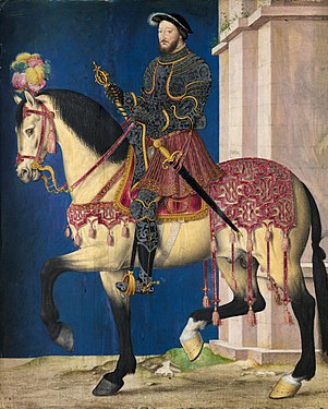 Equestrian portrait of Francis I, c. 1540, miniature on vellum, 27 x 22 cm, Louvre.