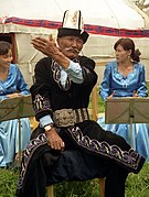 A traditional Kyrgyz manaschi performing part of the epic poem