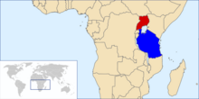 Map of Africa with Tanzania and Uganda highlighted