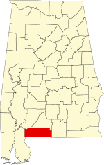 Map of Alabama highlighting Escambia County