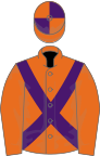Orange, purple cross belts, quartered cap