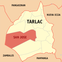 Map of Tarlac with San Jose highlighted