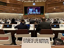 Future of Life Institute placard at the United Nations