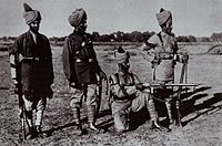 Soldiers of the Queen's Own Corps of Guides of the British Indian Army in 1897.[9] They are in various orders of uniform but all wear puttees.
