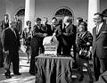 President John F. Kennedy spares the turkey presented to him, 1963, only three days before his assassination