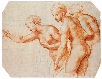 Raphael, red chalk study for the Villa Farnesina Three Graces (c. 1518)[95]: 57 