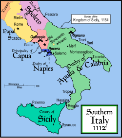 The county in 1112, before its merger with the mainland Duchy of Apulia and Calabria