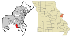 Location within St. Louis County and Missouri