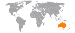Map indicating locations of Uruguay and Australia