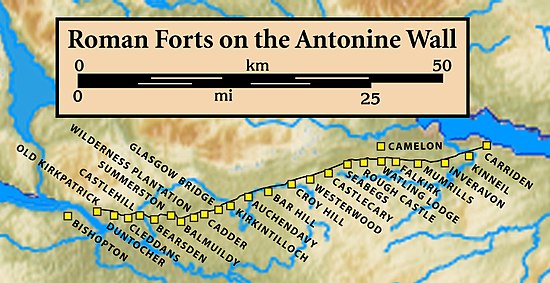 map of Antonine wall with forts