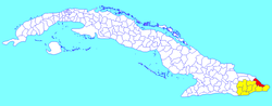 Baracoa municipality (red) within Guantánamo Province (yellow) and Cuba