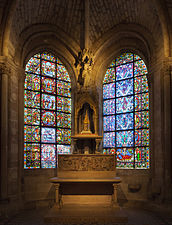 Windows of the Chapel of the Virgin at the Basilica of Saint-Denis. The Tree of Jesse window is on the right