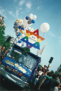 Beit Haverim float at a pride parade, June 2001