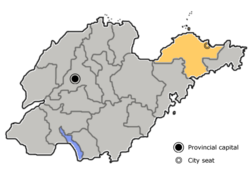 Location of Yantai City Jurisdiction in Shandong