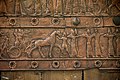 Detail of an embossed scene on bronze plate showing Shalmaneser III in a chariot and Assyrian archers. From a Balawat gate, Iraq, 859-824 BCE. Ancient Orient Museum, Istanbul