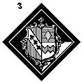 Hatchment of a man who dies after his first wife (her arms top right), and before his second wife (her arms bottom right)
