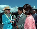 Image 82US First Lady Hillary Clinton wearing a straw hat, 1995. (from 1990s in fashion)