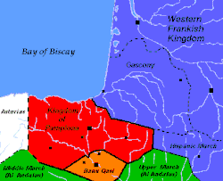 The Banu Qasi domain and its rival, the Kingdom of Pamplona, in the 10th century, after they were deprived of most of the Upper March