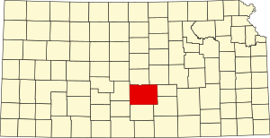 Map of Kansas highlighting Reno County