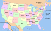 Map of the United States, which is composed of fifty self-governing states and several territories.