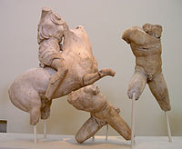 Fragments of the Amazonomachy on the west pediment of the temple of Asklepios. About 380 BC