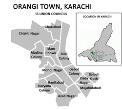 Karte von Pakistan, Position von Orangi hervorgehoben