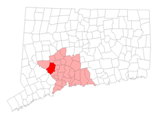 Oxford's location within New Haven County and Connecticut
