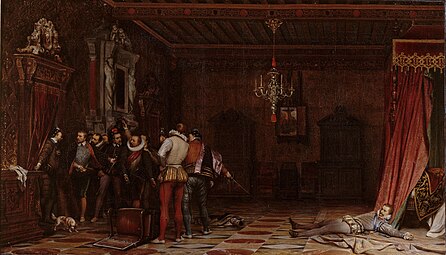 The Assassination of the Duke of Guise at the Château de Blois in 1588, by Paul Delaroche, 1834, oil on canvas, Musée Condé, Chantilly, France