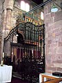 The wrought iron chancel gates of Dutch origin, dated 1778. The organ, formerly in the tower arch, was moved to present position in 1881.