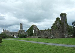 The ruins of the former parish church, with Quin Abbey beyond