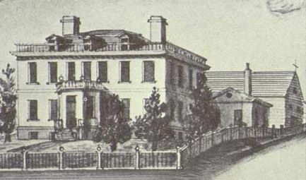 Watercolor drawing of the Schuyler Mansion made by Philip Hooker in 1818.