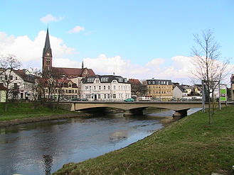View of the Bode bridge in Staßfurt