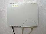 A DSL modem from the 2000s. During the decade broadband Internet connection gained massive popularity around the world and gradually replaced internet connection via telephone lines.