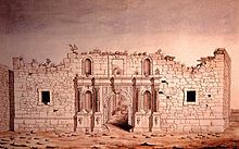 Drawing of a ruined 19th century Mexican church