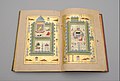 The Museum of Islamic Art, Qatar, MS.427.2007 showing illustrations of the Great Mosque of Mecca and the Prophet's Mosque.