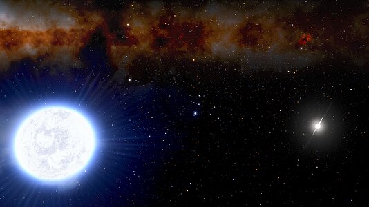 Artist's impression of an evolving white dwarf and millisecond pulsar binary system [215]