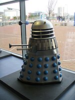 Mark 3 Dalek model on display at the Cardiff Doctor Who Experience, demonstrating the basic Dalek design used throughout the original Doctor Who series